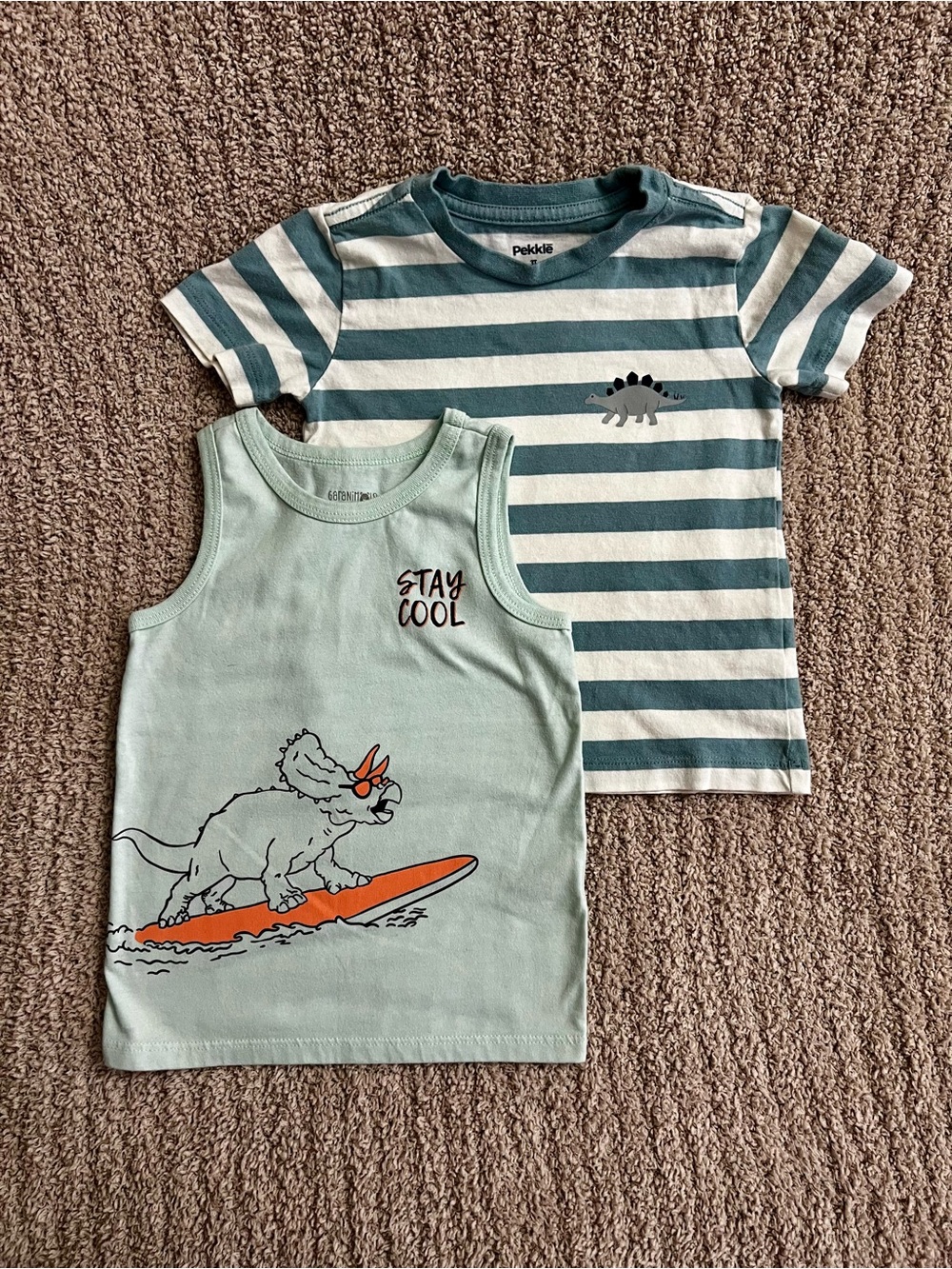 Boys' Green Dino Tank & Striped Tee Set - Pekkle Garanimals set lot bundle 3T